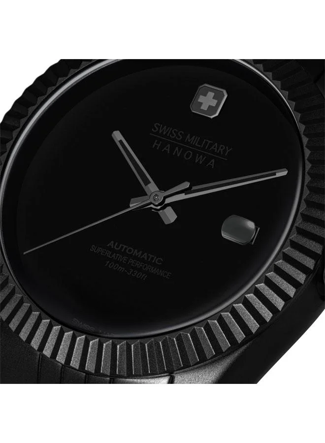 SWISS MILITARY HANOWA Dark Night 41mm Men's Automatic Watch with Black Dial & Stainless Steel Bracelet