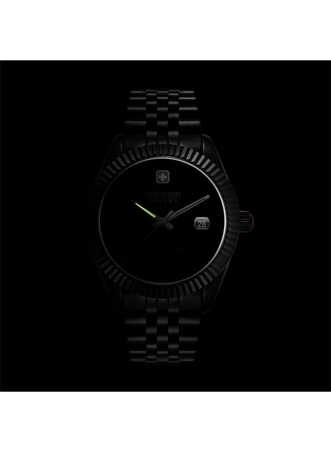 SWISS MILITARY HANOWA Dark Night 41mm Men's Automatic Watch with Black Dial & Stainless Steel Bracelet