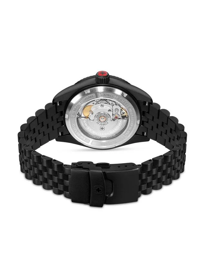 SWISS MILITARY HANOWA Dark Night 41mm Men's Automatic Watch with Black Dial & Stainless Steel Bracelet