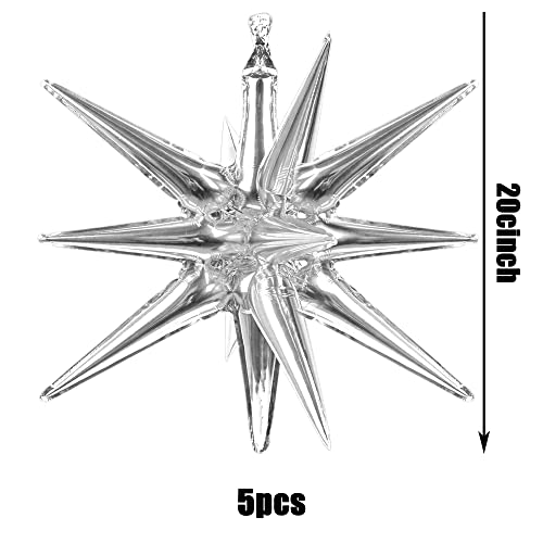 BANBALLON 5 Pack 12 Point Foil Cone Balloons Starburst Cone Mylar Balloons Large Explosion Star Balloon for Wedding Party Photo Booth Decoration Supplies Silver - Image 5