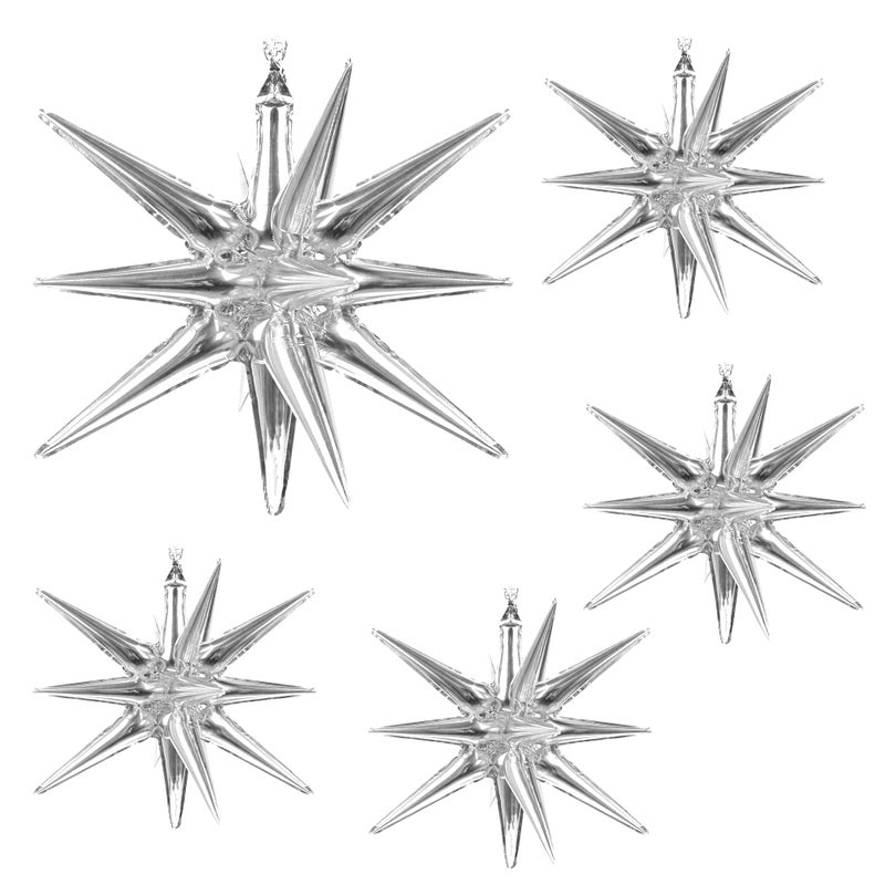 BANBALLON 5 Pack 12 Point Foil Cone Balloons Starburst Cone Mylar Balloons Large Explosion Star Balloon for Wedding Party Photo Booth Decoration Supplies Silver - Image 3