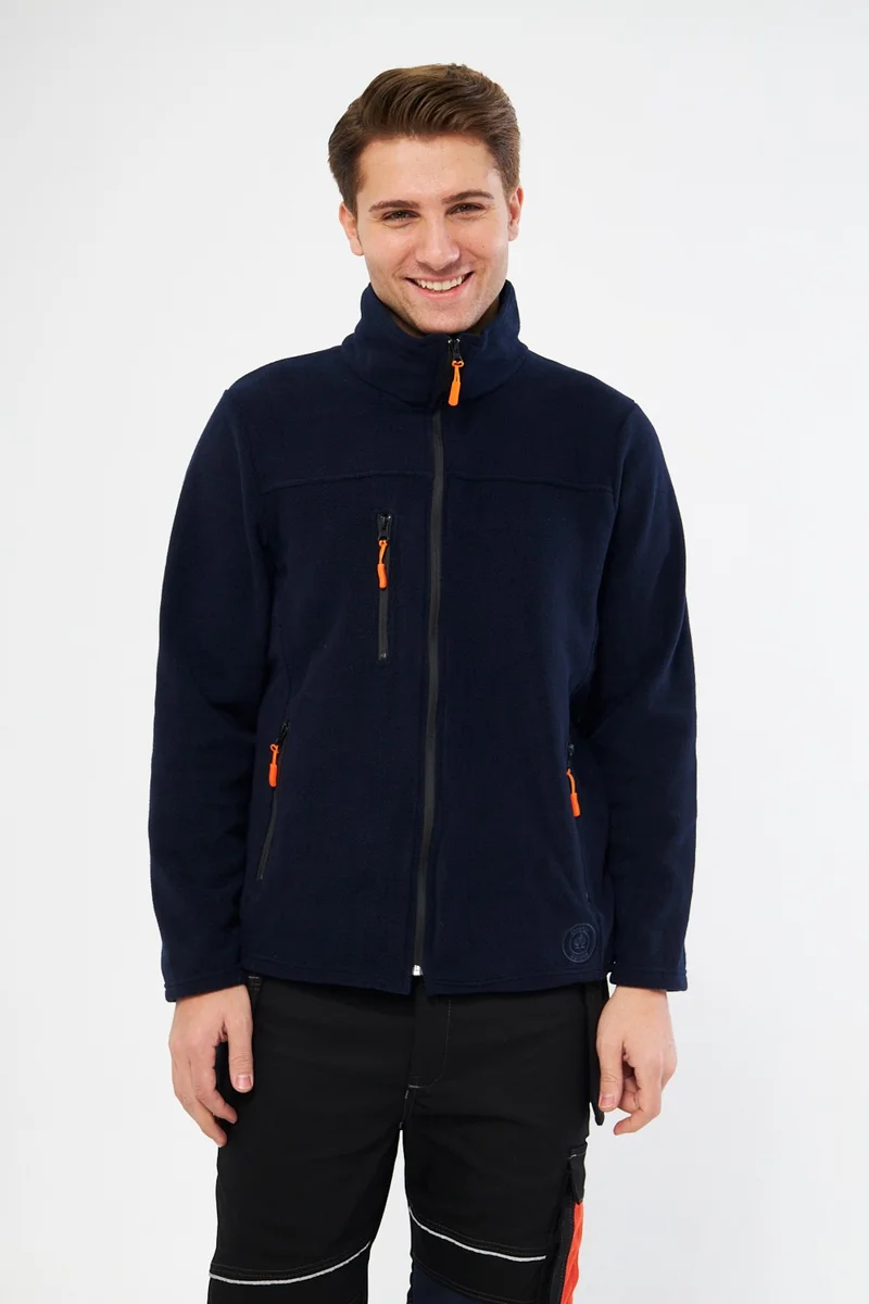 Mervem Navy Blue Full Zipper 3 Pocket Fleece