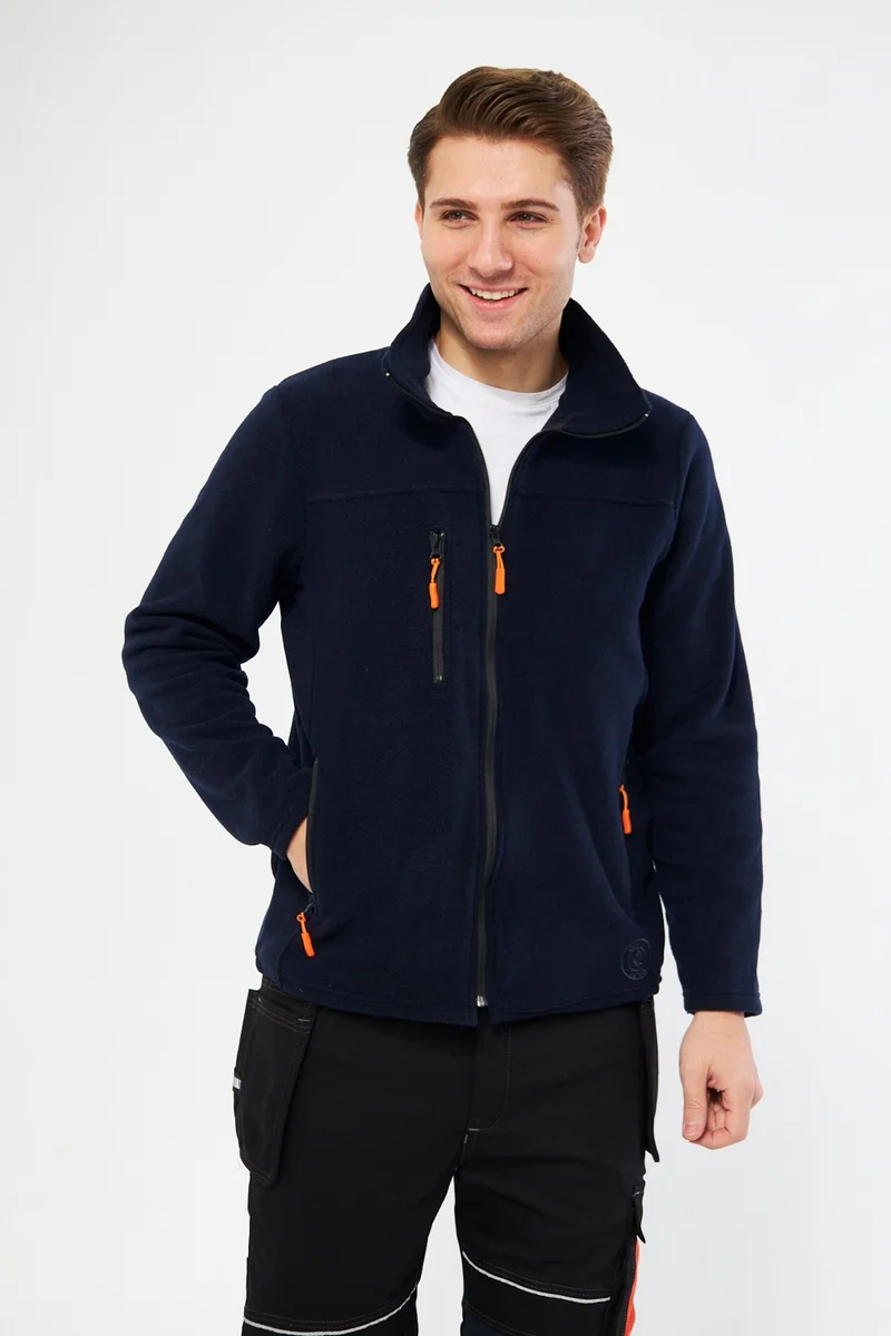 Mervem Navy Blue Full Zipper 3 Pocket Fleece