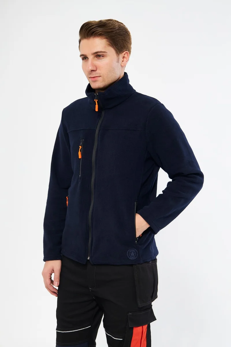 Mervem Navy Blue Full Zipper 3 Pocket Fleece