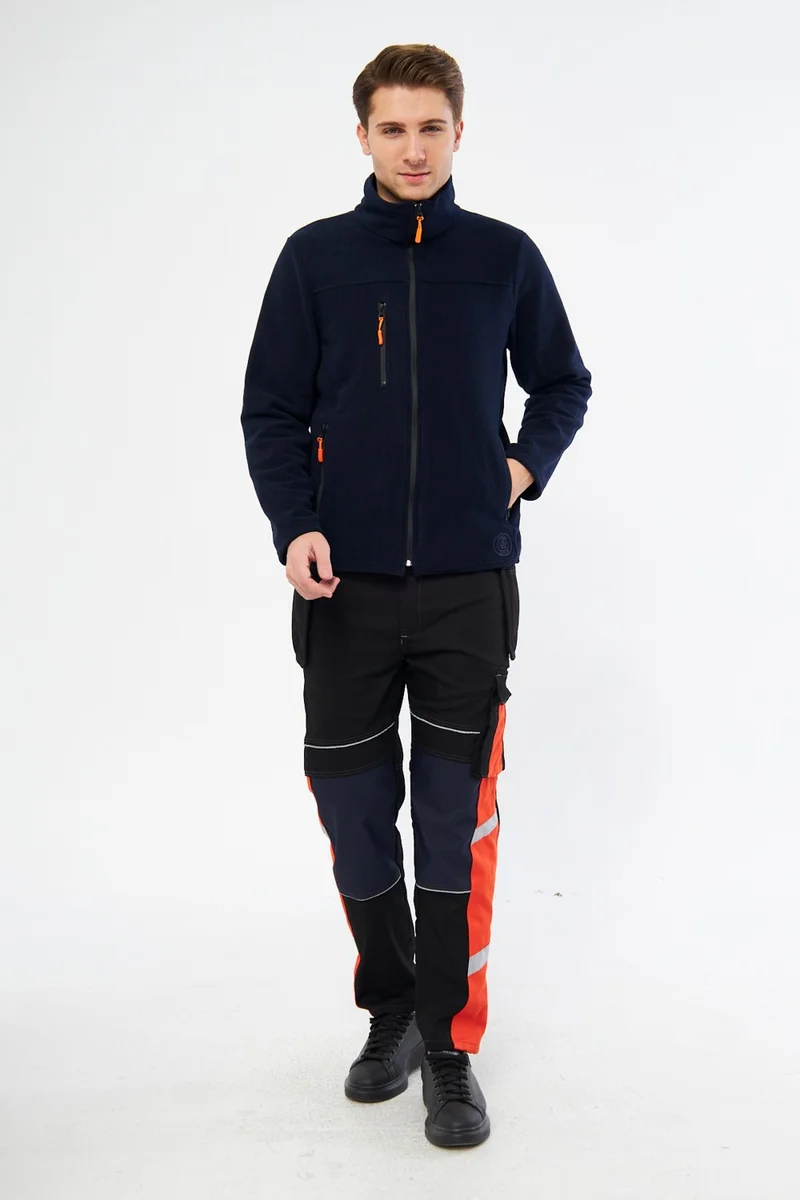 Mervem Navy Blue Full Zipper 3 Pocket Fleece