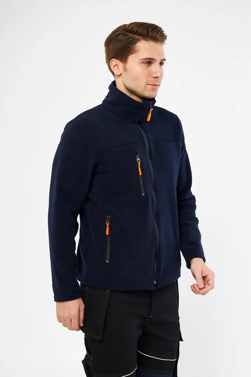 Mervem Navy Blue Full Zipper 3 Pocket Fleece