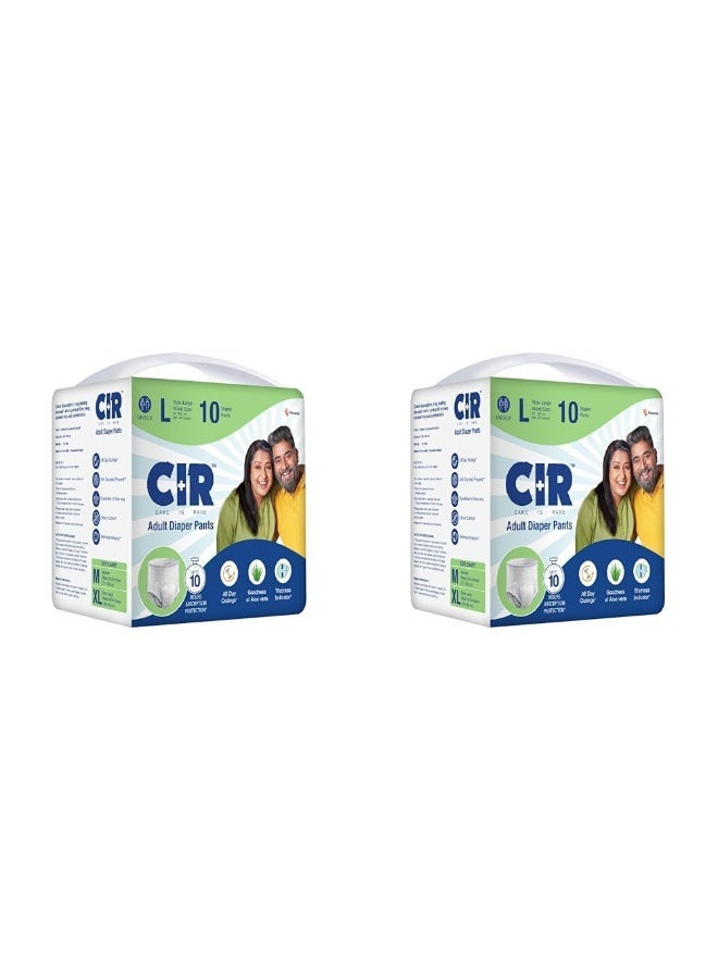 CIR Adult Diaper Pants Style | Adult Diaper Large Size (L)|Waist (90-120cm I 35" - 47") |10 hr Absorption-Protection | Unisex with Wetness Indicator | Odour Control | Goodness of Aloe Vera | 10 Units