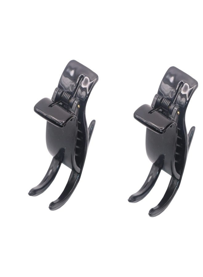 Parcelona French 3 Teeth Black Celluoid Acetate Set of 2 Fish Style Ponytail Holder Strong Grip Jaw Hair Claw Clip Clamps for Women - Image 1