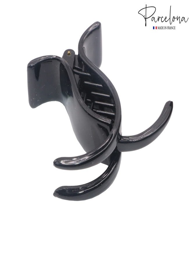 Parcelona French 3 Teeth Black Celluoid Acetate Set of 2 Fish Style Ponytail Holder Strong Grip Jaw Hair Claw Clip Clamps for Women - Image 4