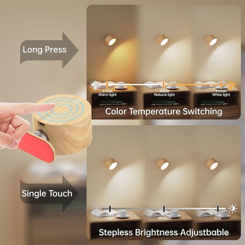 UREVO LED Wall Mounted Light - Rechargeable Magnetic 360° Rotation Night Light with 3 Color Temperatures & Dimmable - Image 2