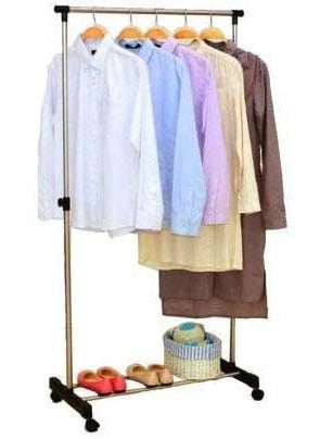 AKSHAR MART AKSHAR MART Single Pole Portable Adjustable Stainless Steel Portable Telescopic Clothes Rack Foldable and Garment Hanging Rack Drying Rack For Home Balcony Room Indoor and Outdoor  - Image 1