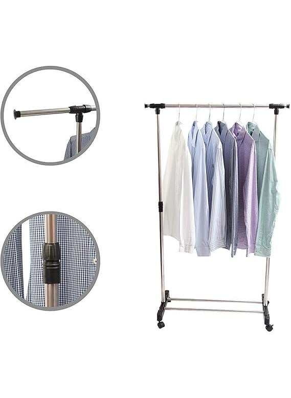 AKSHAR MART AKSHAR MART Single Pole Portable Adjustable Stainless Steel Portable Telescopic Clothes Rack Foldable and Garment Hanging Rack Drying Rack For Home Balcony Room Indoor and Outdoor  - Image 5