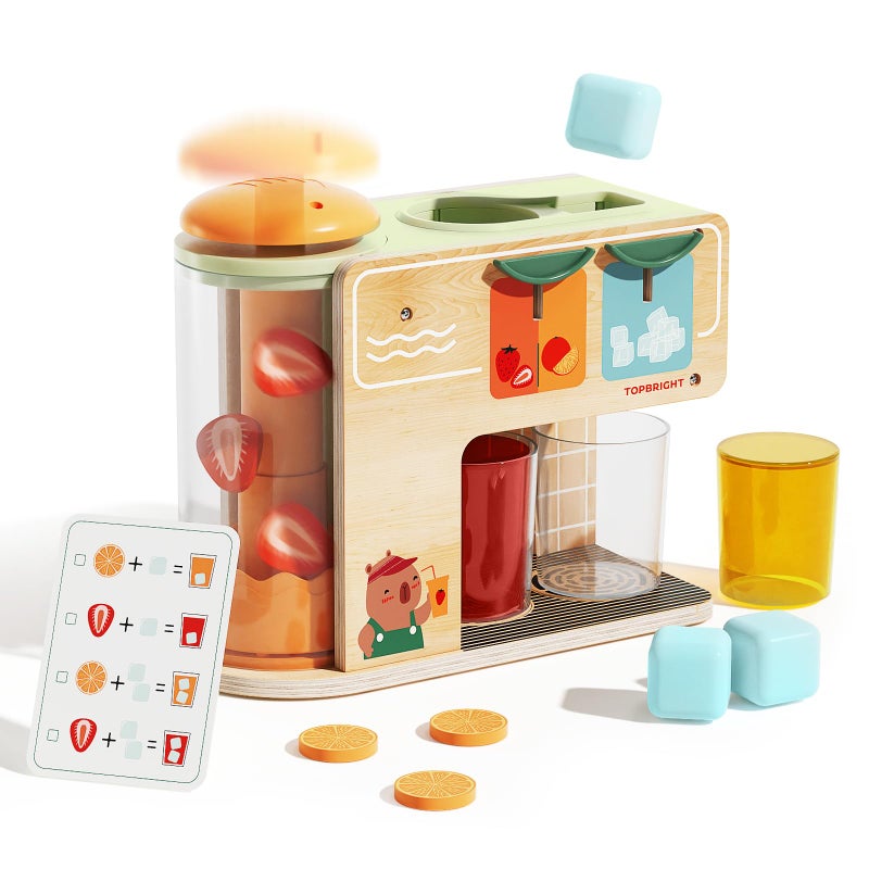 TOP BRIGHT Wooden Drink Dispenser Pretend Play Toys Play Food Sets for Kids Kitchen with Cups Juice Inserts Ice Cubes Montessori Toys for Boys Girls Capybara Gift Age 3 - Image 3