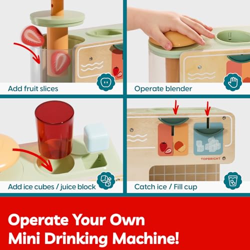 TOP BRIGHT Wooden Drink Dispenser Pretend Play Toys Play Food Sets for Kids Kitchen with Cups Juice Inserts Ice Cubes Montessori Toys for Boys Girls Capybara Gift Age 3 - Image 5
