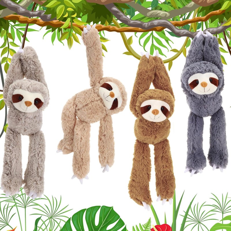 Queekay Queekay 4 Pcs Sloth Stuffed Animal 18 Inch Hanging Three Toed Sloth Plush Soft Sloth Toy with Hook and Loop Hands for Gifts Decors Gray Dark Gray Light Brown Dark Brown  - Image 1