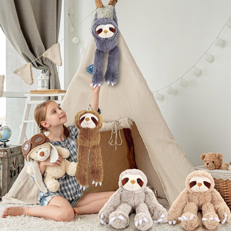 Queekay Queekay 4 Pcs Sloth Stuffed Animal 18 Inch Hanging Three Toed Sloth Plush Soft Sloth Toy with Hook and Loop Hands for Gifts Decors Gray Dark Gray Light Brown Dark Brown  - Image 5