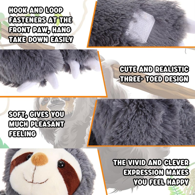 Queekay Queekay 4 Pcs Sloth Stuffed Animal 18 Inch Hanging Three Toed Sloth Plush Soft Sloth Toy with Hook and Loop Hands for Gifts Decors Gray Dark Gray Light Brown Dark Brown  - Image 3