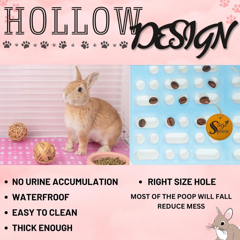 Sage Square Rabbit Floor Mat – Soft & Comfortable Mat for Small Pets, Indoor Use, Durable, Non-Slip, Easy Clean, Providing Comfort, Warmth, Hygiene in Pet Areas or Cages (Pink & Blue, Pack of 4) - Image 4