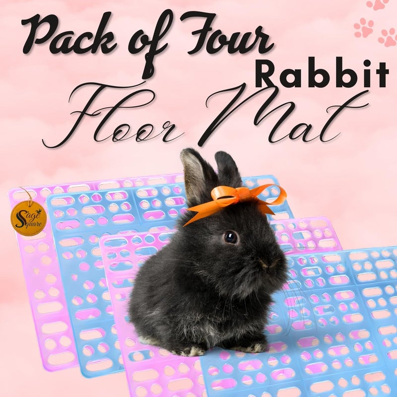 Sage Square Rabbit Floor Mat – Soft & Comfortable Mat for Small Pets, Indoor Use, Durable, Non-Slip, Easy Clean, Providing Comfort, Warmth, Hygiene in Pet Areas or Cages (Pink & Blue, Pack of 4) - Image 2