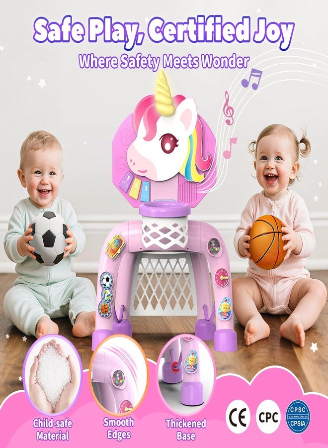 POPERFUN Toddler Basketball Hoop & Soccer Goal， Baby Toy for 1 2 3 Year Old Girls, Kids Activity Center Toys with Light & Music,Unicorn Toys for Girls 12-18-36 Months, Christmas Birthday Gifts for Ages 1-3 - Image 2