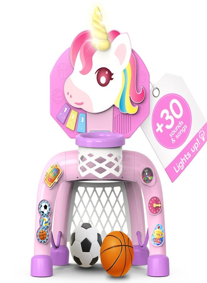 POPERFUN Toddler Basketball Hoop & Soccer Goal， Baby Toy for 1 2 3 Year Old Girls, Kids Activity Center Toys with Light & Music,Unicorn Toys for Girls 12-18-36 Months, Christmas Birthday Gifts for Ages 1-3 - Image 1