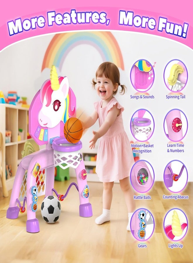 POPERFUN Toddler Basketball Hoop & Soccer Goal， Baby Toy for 1 2 3 Year Old Girls, Kids Activity Center Toys with Light & Music,Unicorn Toys for Girls 12-18-36 Months, Christmas Birthday Gifts for Ages 1-3 - Image 3