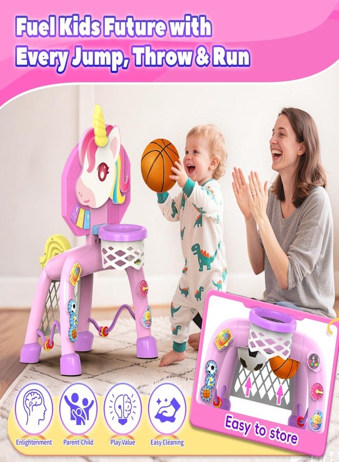 POPERFUN Toddler Basketball Hoop & Soccer Goal， Baby Toy for 1 2 3 Year Old Girls, Kids Activity Center Toys with Light & Music,Unicorn Toys for Girls 12-18-36 Months, Christmas Birthday Gifts for Ages 1-3 - Image 5