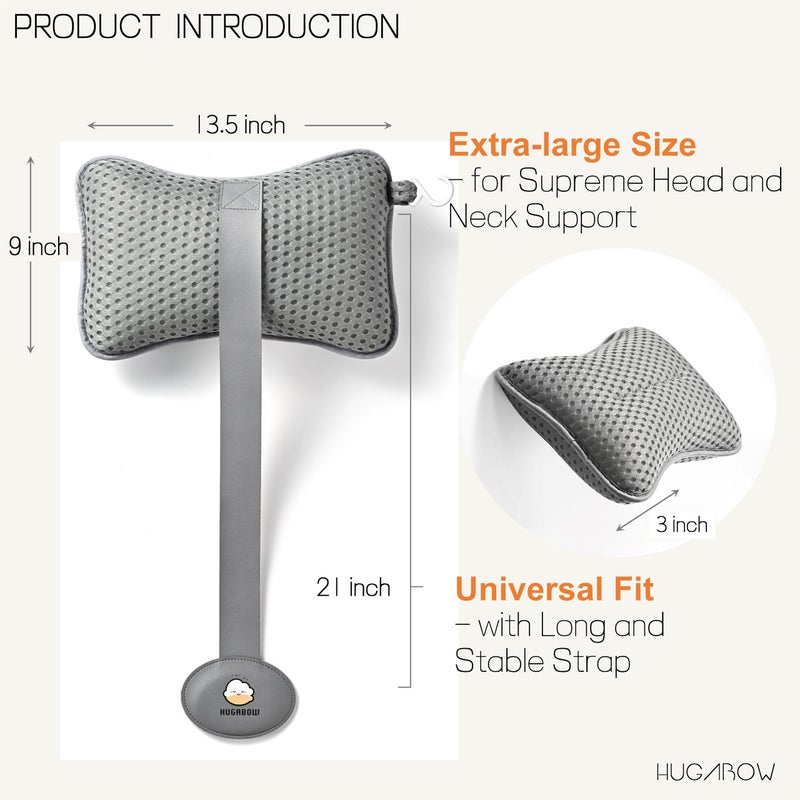 HUGABOW 2-Pack Large Pillow for Hot Tub (Grey), Spa, and Chaise Lounge - Universal Headrest & Neck Support Cushion, Adjustable Height with Long Strap, Easy Drying with Hook (2-Pack) - Image 3