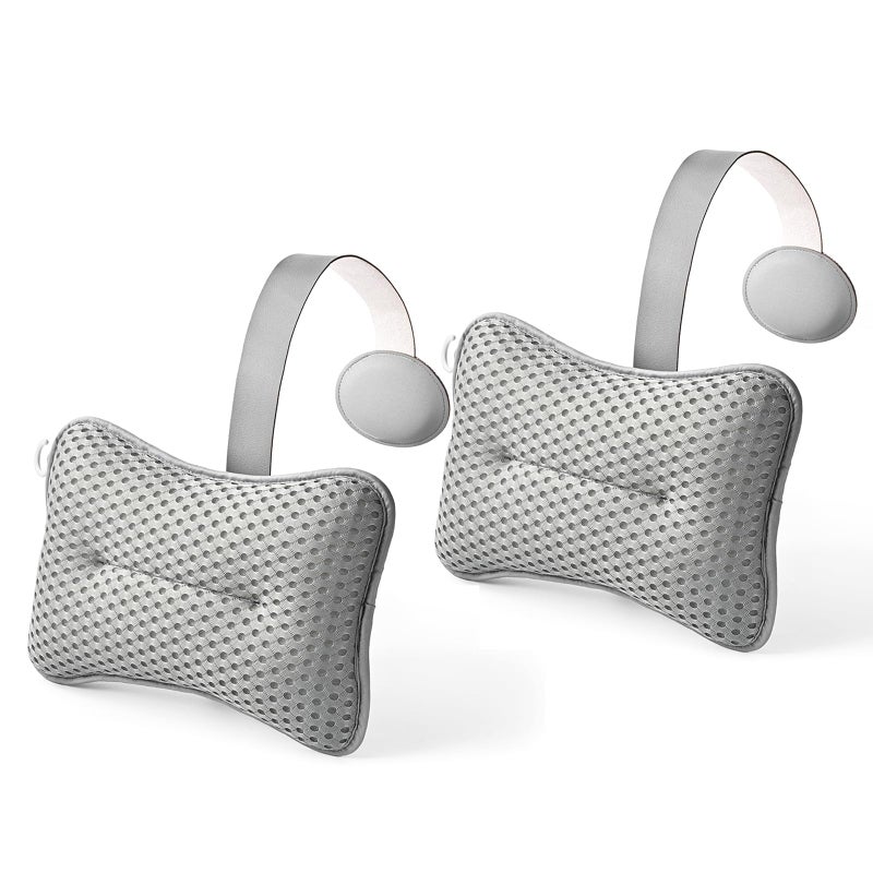 HUGABOW 2-Pack Large Pillow for Hot Tub (Grey), Spa, and Chaise Lounge - Universal Headrest & Neck Support Cushion, Adjustable Height with Long Strap, Easy Drying with Hook (2-Pack) - Image 1