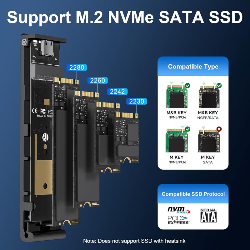 FIDECO M.2 NVMe SATA SSD Enclosure, M.2 NVMe to USB Adapter with Cooling Fan, USB 3.2 Gen 2 (10Gbps) SSD Reader for M & M+B Key, Support UASP and Trim, Tool-Free Installation, Black - Image 2