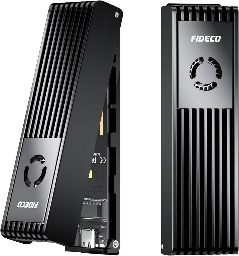 FIDECO M.2 NVMe SATA SSD Enclosure, M.2 NVMe to USB Adapter with Cooling Fan, USB 3.2 Gen 2 (10Gbps) SSD Reader for M & M+B Key, Support UASP and Trim, Tool-Free Installation, Black - Image 1