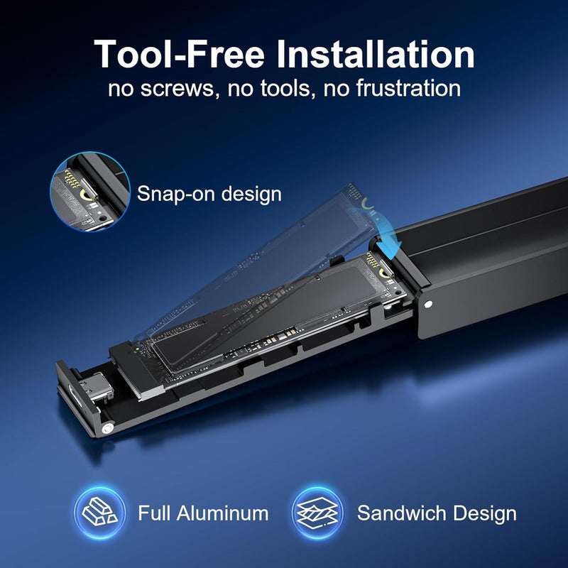 FIDECO M.2 NVMe SATA SSD Enclosure, M.2 NVMe to USB Adapter with Cooling Fan, USB 3.2 Gen 2 (10Gbps) SSD Reader for M & M+B Key, Support UASP and Trim, Tool-Free Installation, Black - Image 5