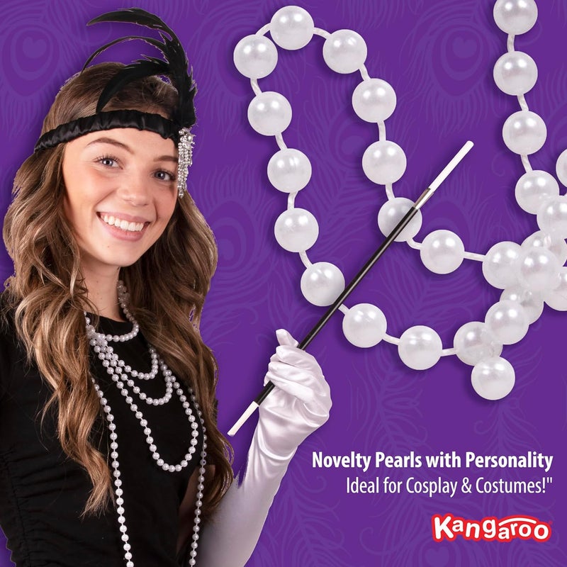 KANGAROO Vintage 48" Flapper Faux Pearl Necklace for Women White, 1 Pack - 1920s Costume Jewelry Accessory for Girls & Accessories for Women - Strand Pearls Long Necklace For Christmas Events Outfit - Image 3