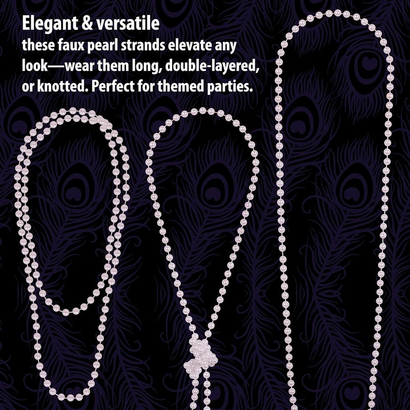 KANGAROO Vintage 48" Flapper Faux Pearl Necklace for Women White, 1 Pack - 1920s Costume Jewelry Accessory for Girls & Accessories for Women - Strand Pearls Long Necklace For Christmas Events Outfit - Image 5