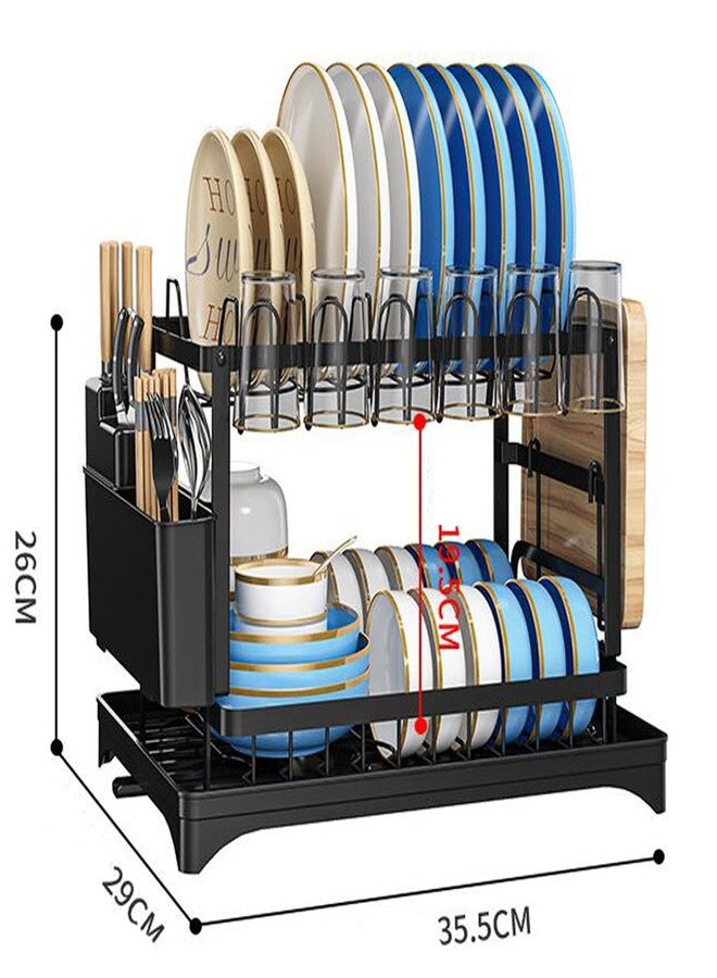 Qshare Dish Drying Rack,2 Tier Drying Rack Kitchen with Drainboard,Large Capacity Dish Drainer Organizer Shelf with Utensil Holder, Cup Rack for Kitchen Counter (Black) - Image 2