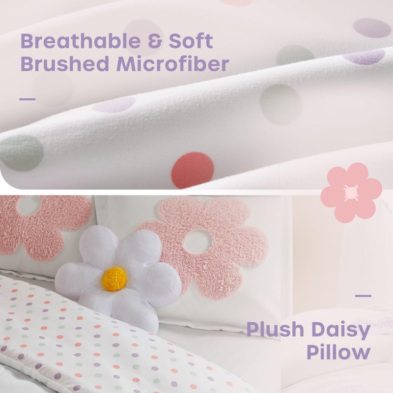 Intelligent Design Kids Full Comforter Set for Girls, Tufted Chenille Floral Comforter Set Queen, Lightweight Polka Dot Reversible Bed Set, Shams, Pillow, Gracie, Full/Queen White/Purple 4 Piece - Image 5
