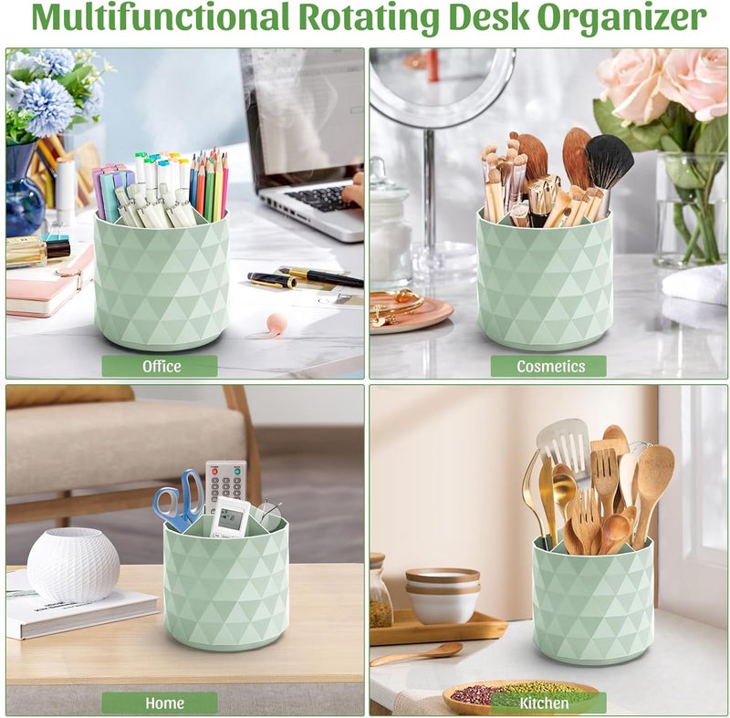 minimaliving Desk Organizer,Sparkling Diamond-like Pen Holder for Desk 360°Rotating Office Desk Accessories,Pencil Cup with 5 Compartments Storage Box Caddy for Office,School,Home,Art Supply(Green) - Image 5