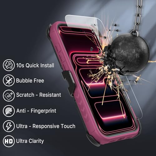 M MYBAT PRO for iPhone 17 Pro Case with Belt Clip Holster,[Compatible with Magsafe] w/Screen Protector,Anti-Drop,Shockproof,w 360°Rotating Kickstand,Heavy Duty Protection (Plum) - Image 3