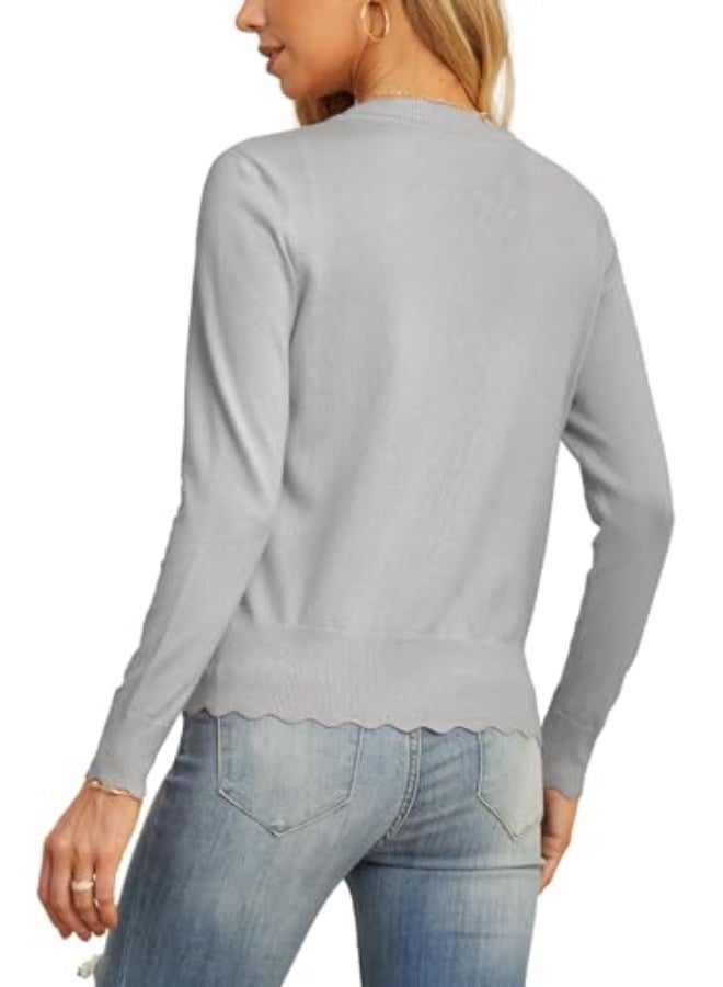 NIBEMINENT Women's Long Sleeve V-Neck Button Down Cardigan Knit Shrugs Sweater - Image 4