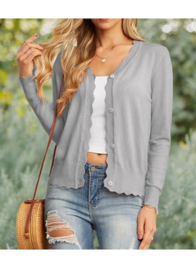 NIBEMINENT Women's Long Sleeve V-Neck Button Down Cardigan Knit Shrugs Sweater - Image 5