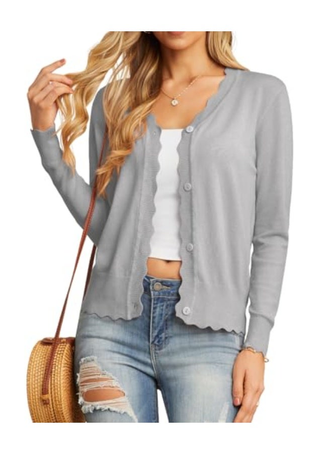 NIBEMINENT Women's Long Sleeve V-Neck Button Down Cardigan Knit Shrugs Sweater - Image 2