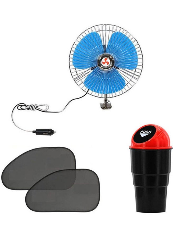MUNTAQI Combo 12V 6-Inch Car Fan With 2-Piece Sun Shade And Waste Bin