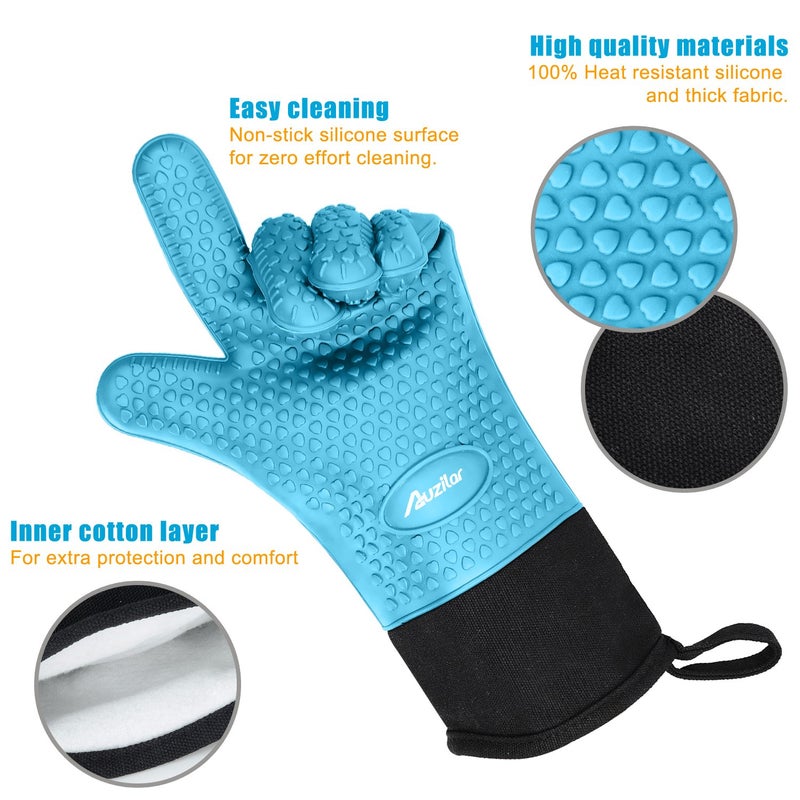 Auzilar Silicone Cooking Gloves, Heat Resistant BBQ Kitchen Oven Mitts, Long Waterproof Non-Slip Potholder for Barbecue, Cooking, Baking - Image 4
