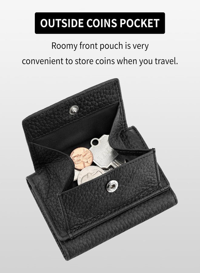 Karmiir RFID Small Leather Wallet for Men & Women with Coin Pouch Compact Trifold Mini Pocket Wallet with Cash Slot and Card Holders (Black) - Image 2