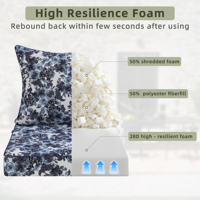 Favoyard Outdoor Seat Cushion 24 x 24 x 4 in Waterproof Pattern Fade Resistant Cover Removable Patio Furniture Cushions Deep Seat & Back Cushion Set with Adjustable Straps for Patio Chair Sofa Couch - Image 5
