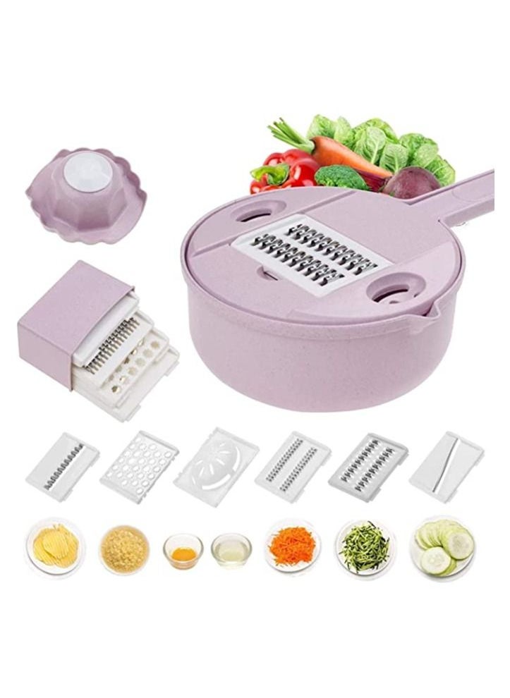 Generic Vegetable Slicer-10 In 1 Vegetable Spiralizer Mandoline Cutter And Kitchen Multipurpose Julienne Grater With Guard And Egg White Separator Vegetable Cutter Drain Basket Pink  - Image 1