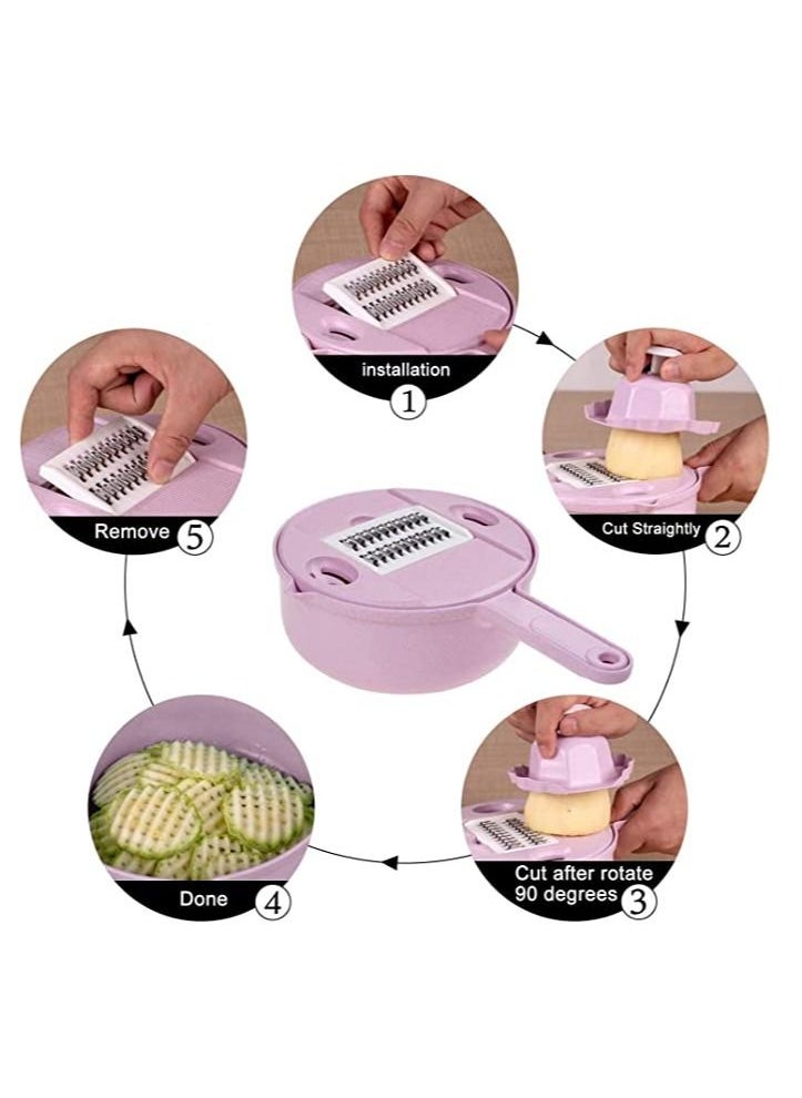 Generic Vegetable Slicer-10 In 1 Vegetable Spiralizer Mandoline Cutter And Kitchen Multipurpose Julienne Grater With Guard And Egg White Separator Vegetable Cutter Drain Basket Pink  - Image 4