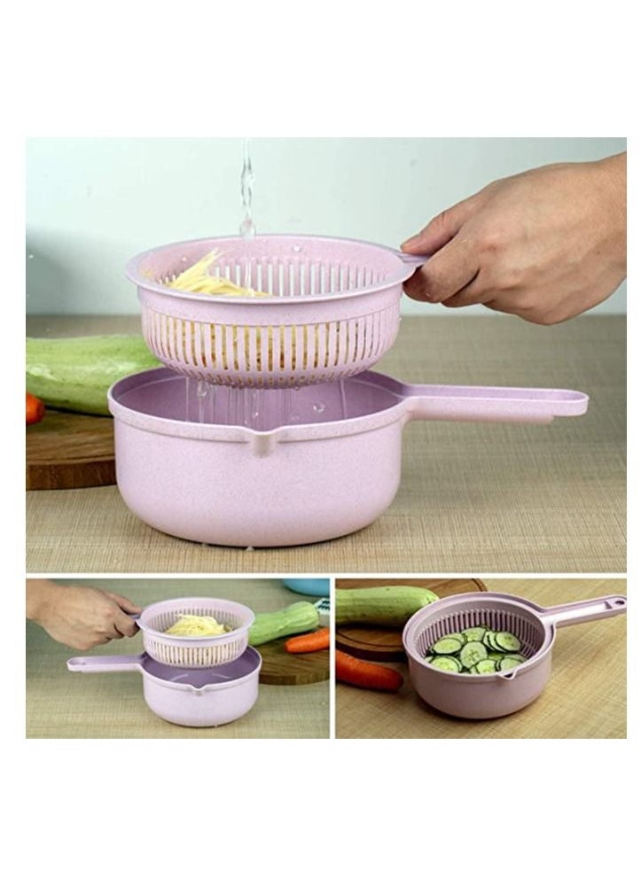 Generic Vegetable Slicer-10 In 1 Vegetable Spiralizer Mandoline Cutter And Kitchen Multipurpose Julienne Grater With Guard And Egg White Separator Vegetable Cutter Drain Basket Pink  - Image 5