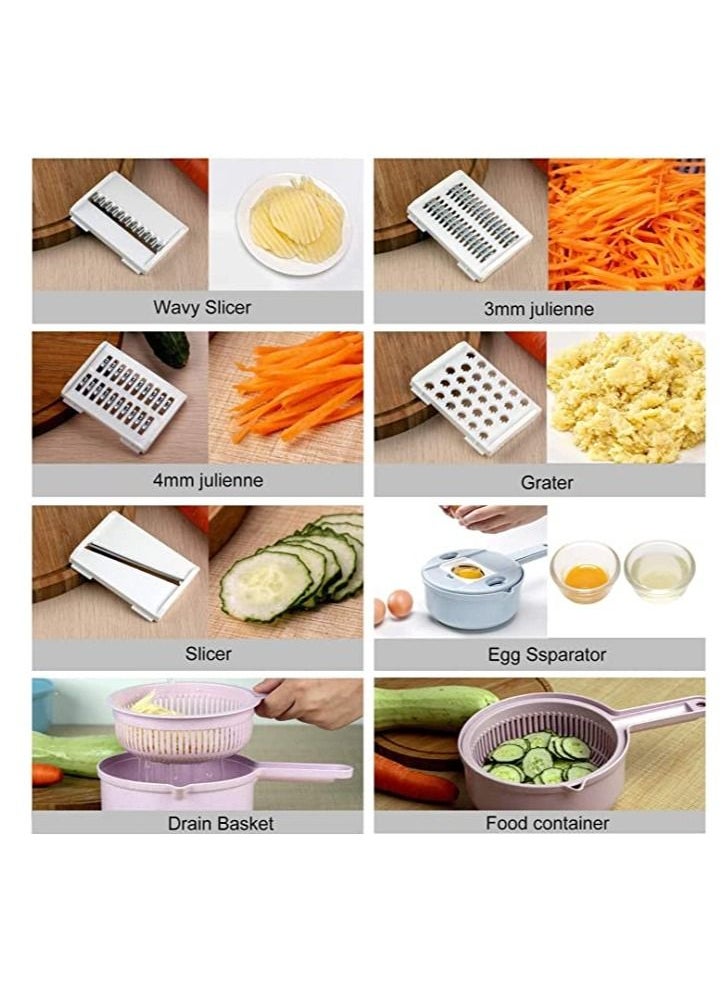 Generic Vegetable Slicer-10 In 1 Vegetable Spiralizer Mandoline Cutter And Kitchen Multipurpose Julienne Grater With Guard And Egg White Separator Vegetable Cutter Drain Basket Pink  - Image 2