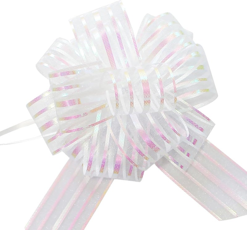 Large Organza Pull Bow, 6 Inches, 5 Pieces - White - Image 2